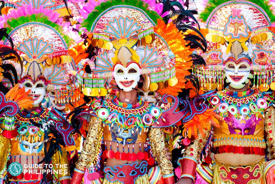 Parade of smiling masks in Masskara festival in Bacolod, Philippines