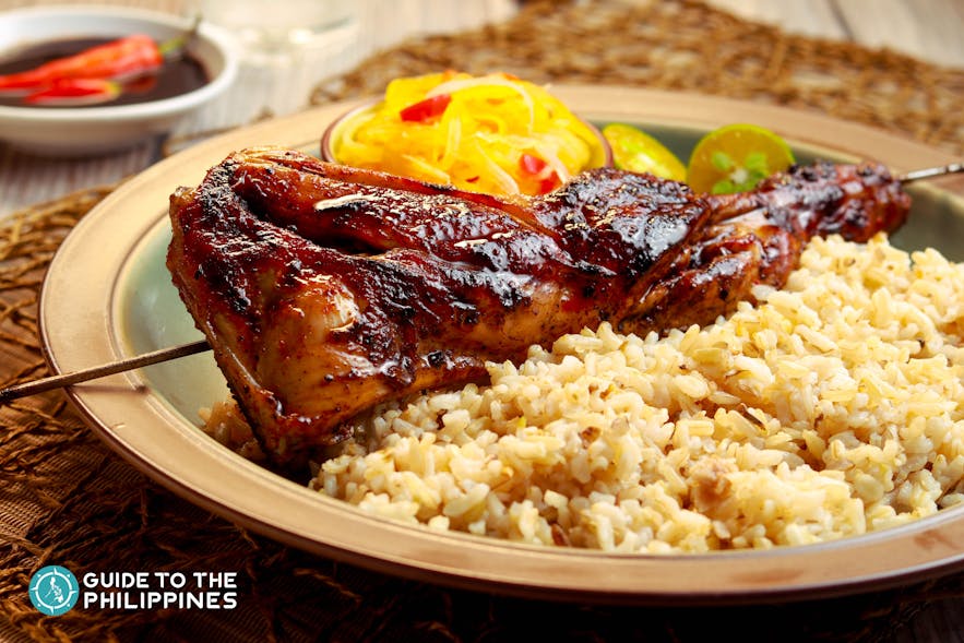 Chicken Inasal with brown rice and atchara