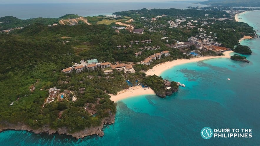Aerial view of Boracay with stores and resorts
