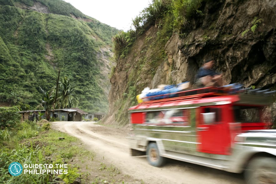 Jeepney in the road going to Sagada