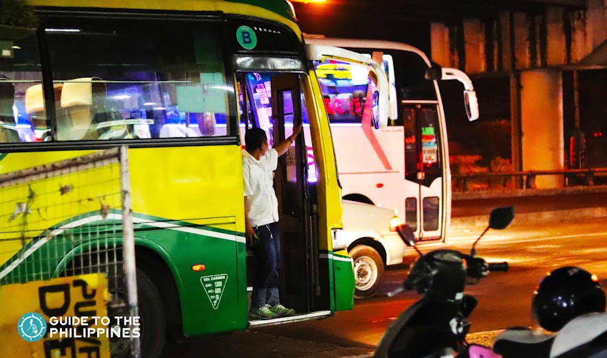 Public bus along EDSA going to Quezon City