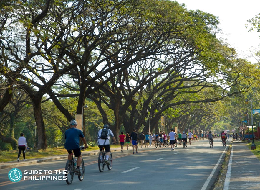 People cycling in the Academic Oval of UP Diliman