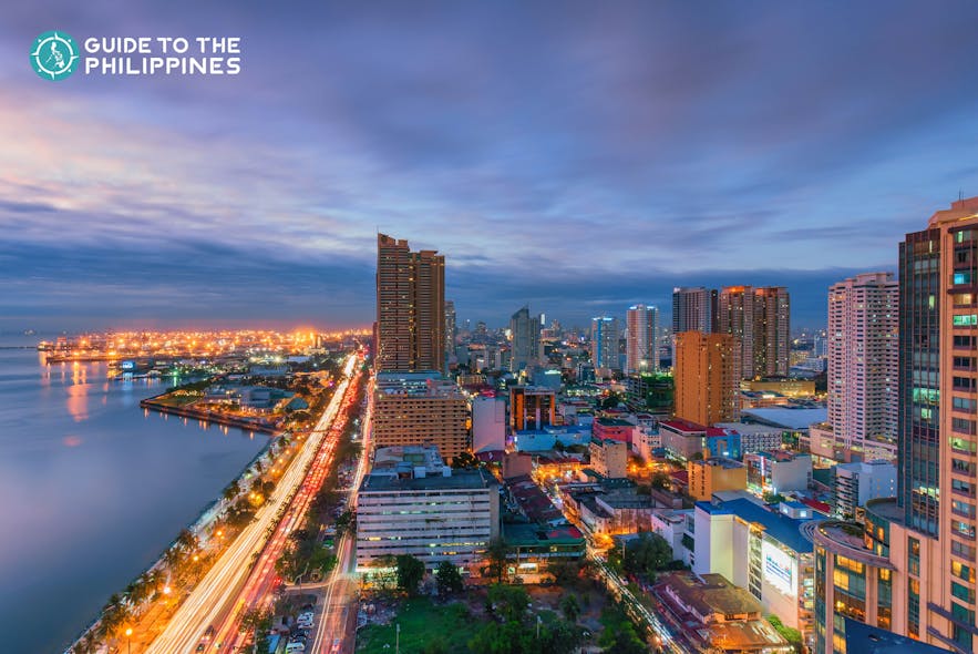 Skyline of Roxas Boulevard in Manila at night
