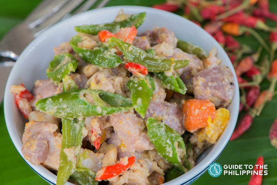 Bicol Express is a typical local dish made with coconut cream and chili