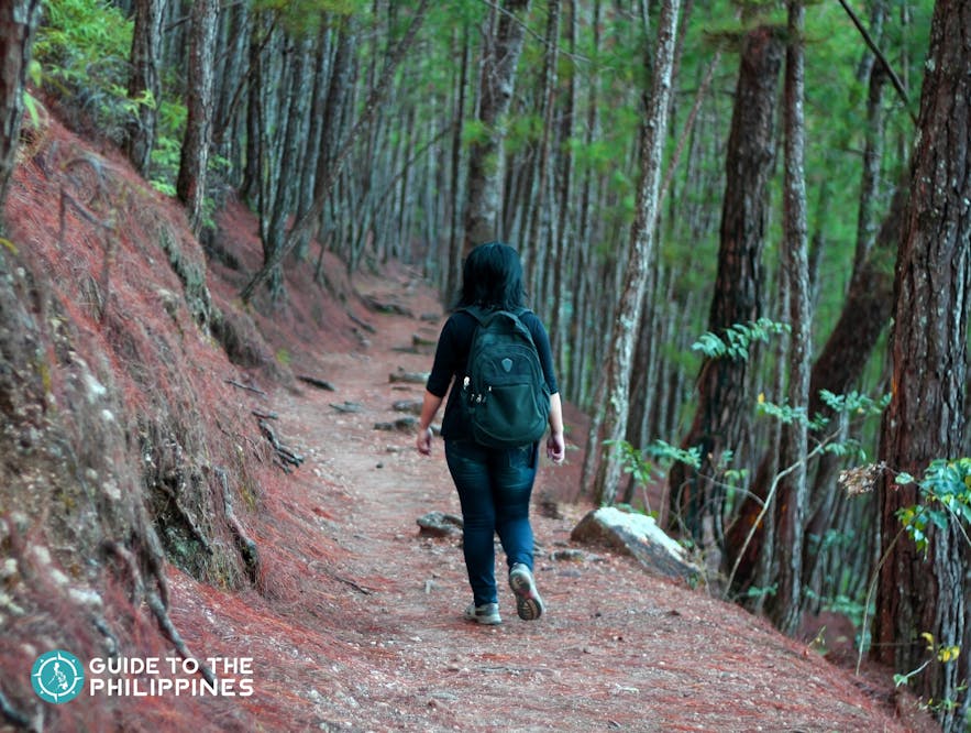 Female traveler taking a stroll at Camp John Hay in Baguio City, Philippines
