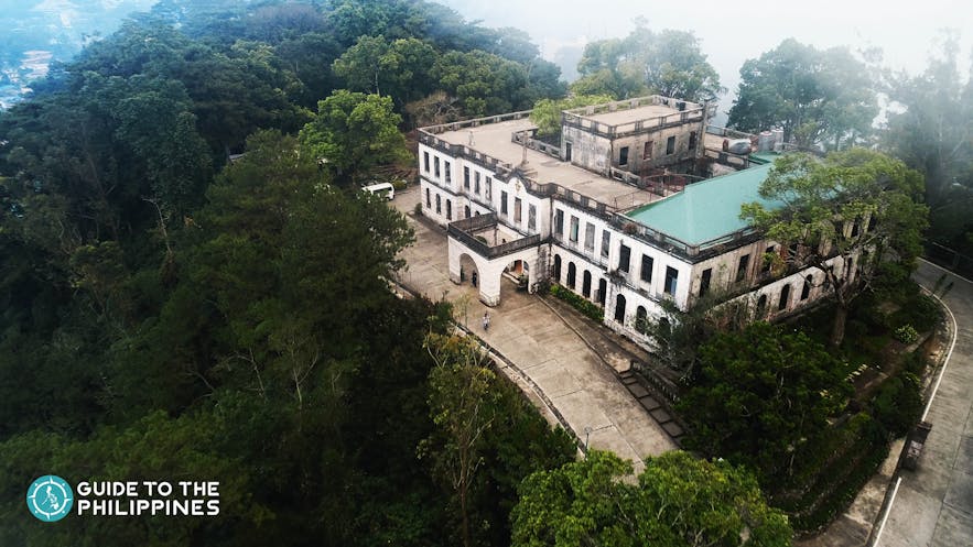 Aerial view of the abandoned Diplomat Hotel atop the Dominican Hill in Baguio