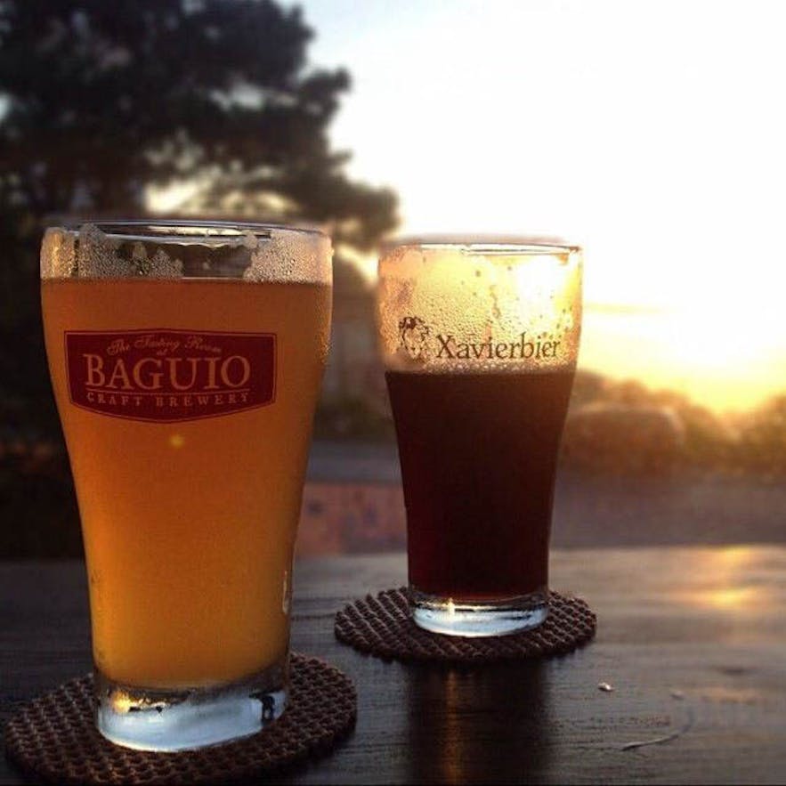 Glasses of beer during sunset at Baguio Craft Brewery