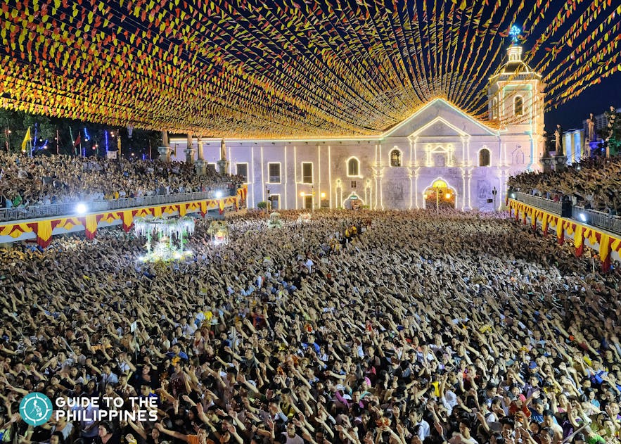 People gathered on the streets for the Sinulog Festival to honor the patron saint of Cebu, Santo Niño