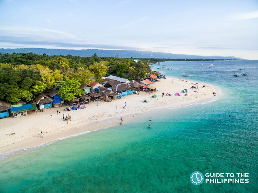 Aerial view of White Beach in Moalboal, Cebu