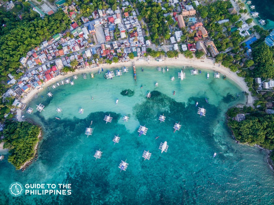 Aerial view of Bounty Beach in Malapascua Island, Cebu