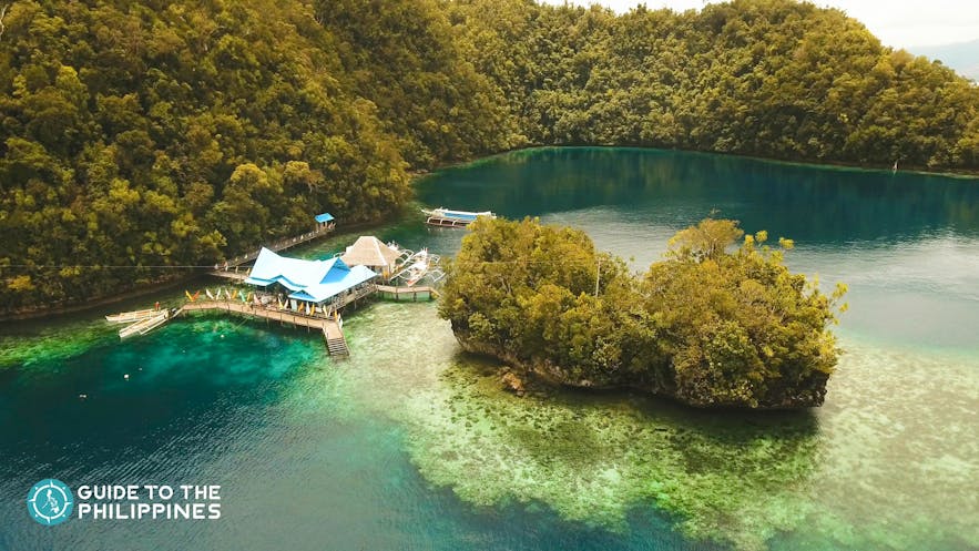 Aerial shot of the Sohoton Cove National Park in Siargao Island