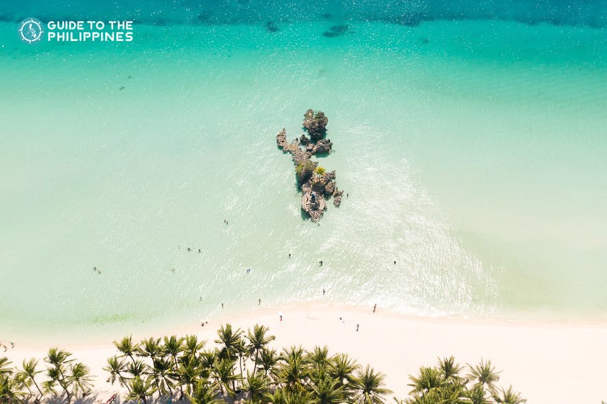 Top view of Willy's Rock at White Beach Boracay, Philippines
