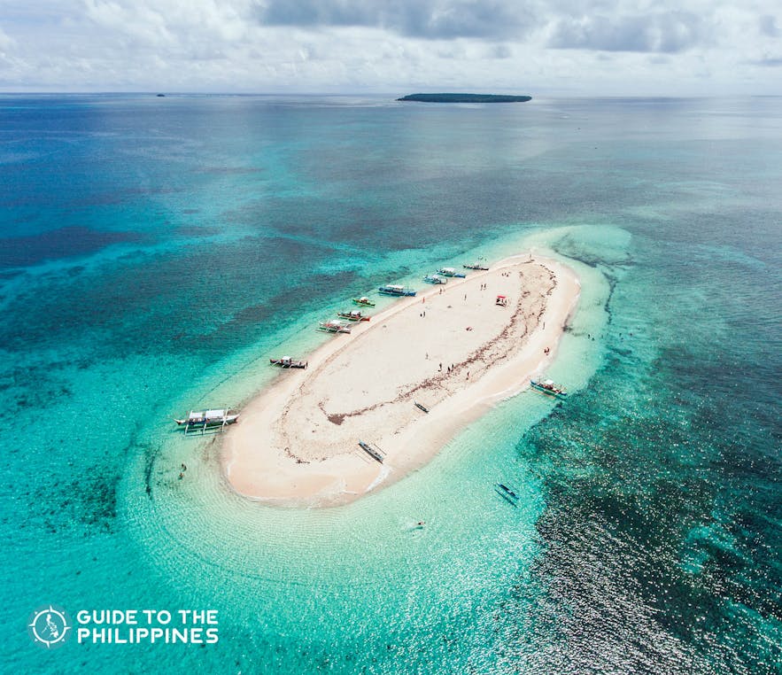 Aerial view of the Naked Island in Siargao, Philippines