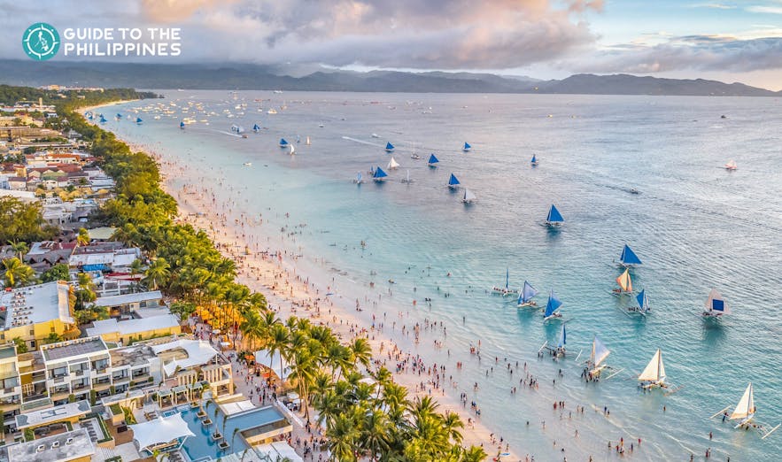 Aerial seaview during sunset in Boracay, Philippines
