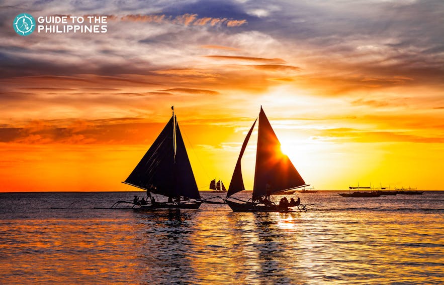 Sailboat during sunset in Boracay, Philippines