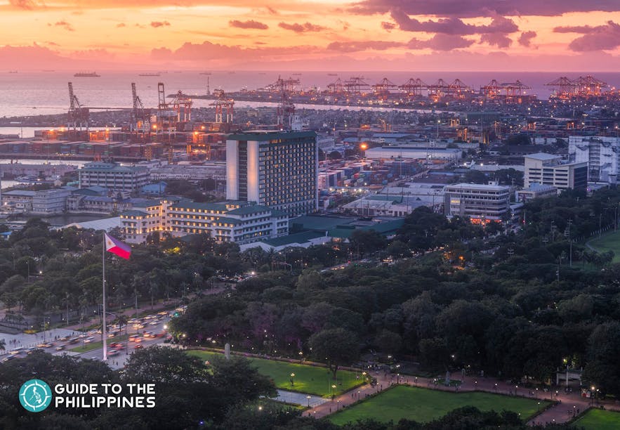 Aerial view of Manila at dusk