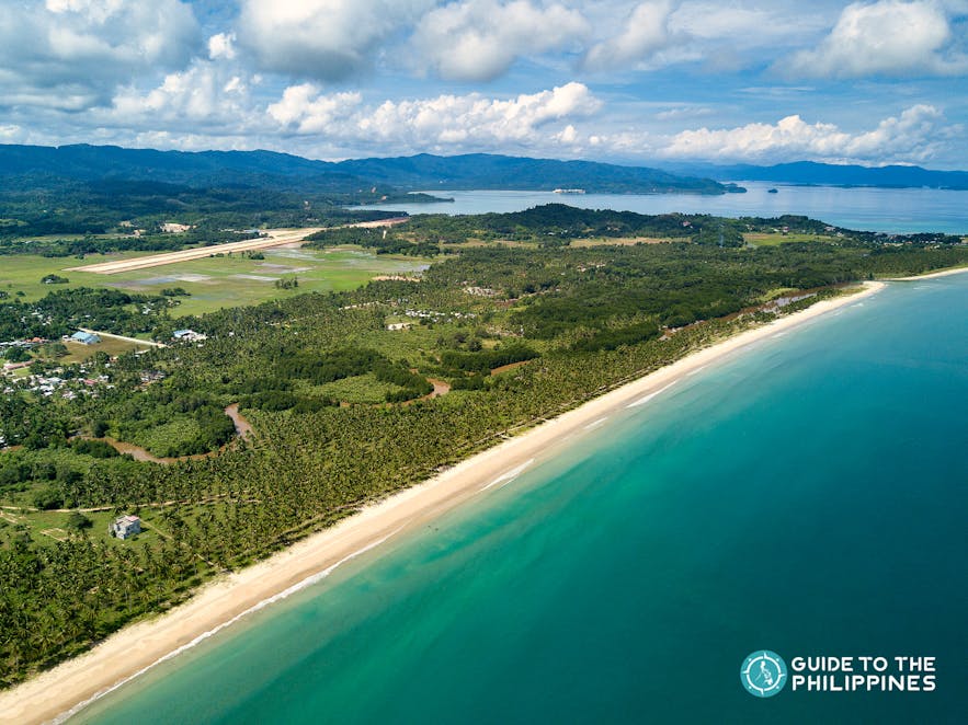 Aerial view of Long Beach in San Vicente, Palawan