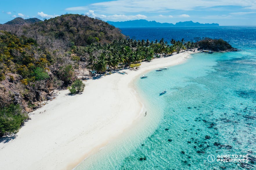 Drone shot of Malcapuya Island in Coron, Palawan