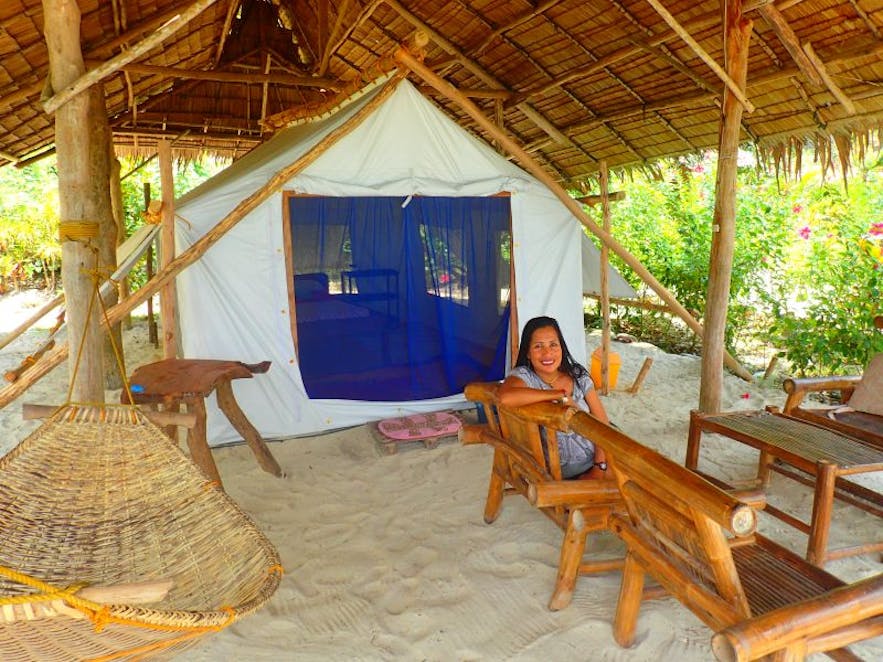 Glamping tent at Thelma and Toby's Island Camping Adventure in Port Barton, Palawan
