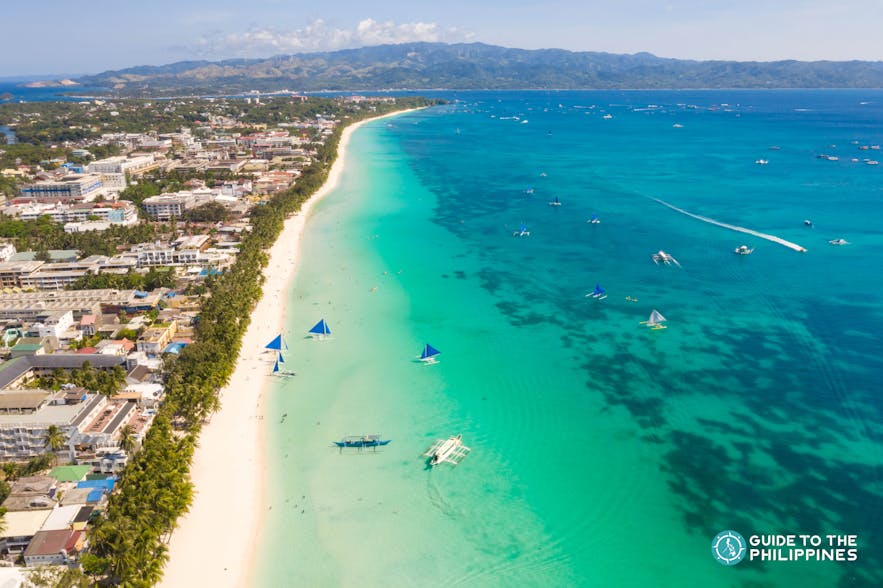 Beautiful aerial view of White Beach in Boracay