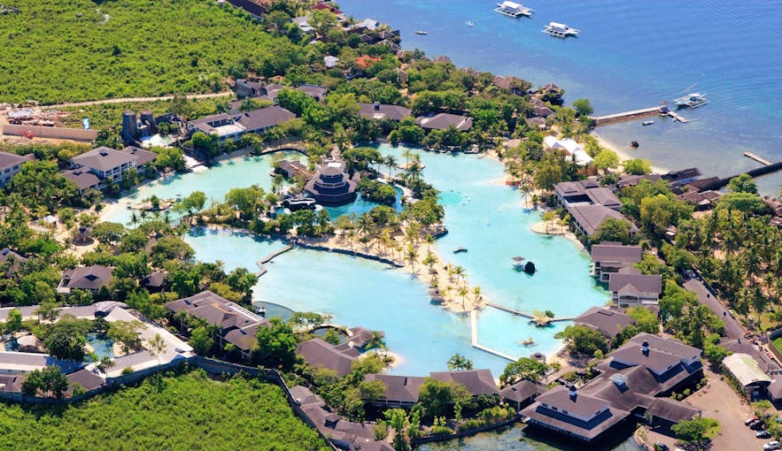 Aerial view of Plantation Bay Resort in Cebu, Philippines