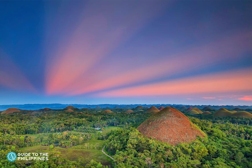 Chocolate Hills in Bohol, Philippines at dusk