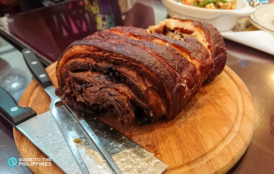 Crispy roasted lechon belly in the Philippines