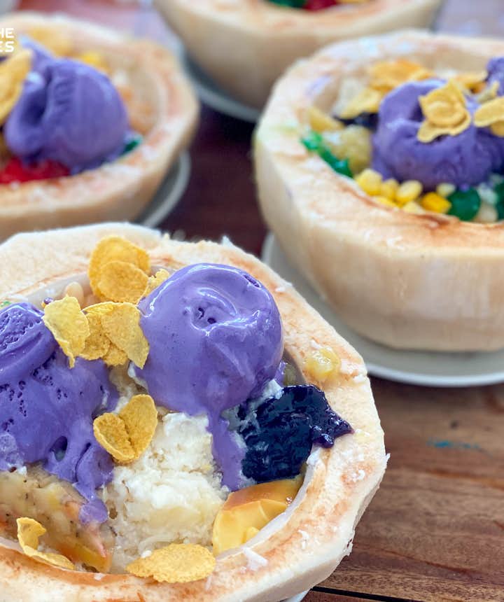 Philippine halo halo with ice cream in shaved coconut