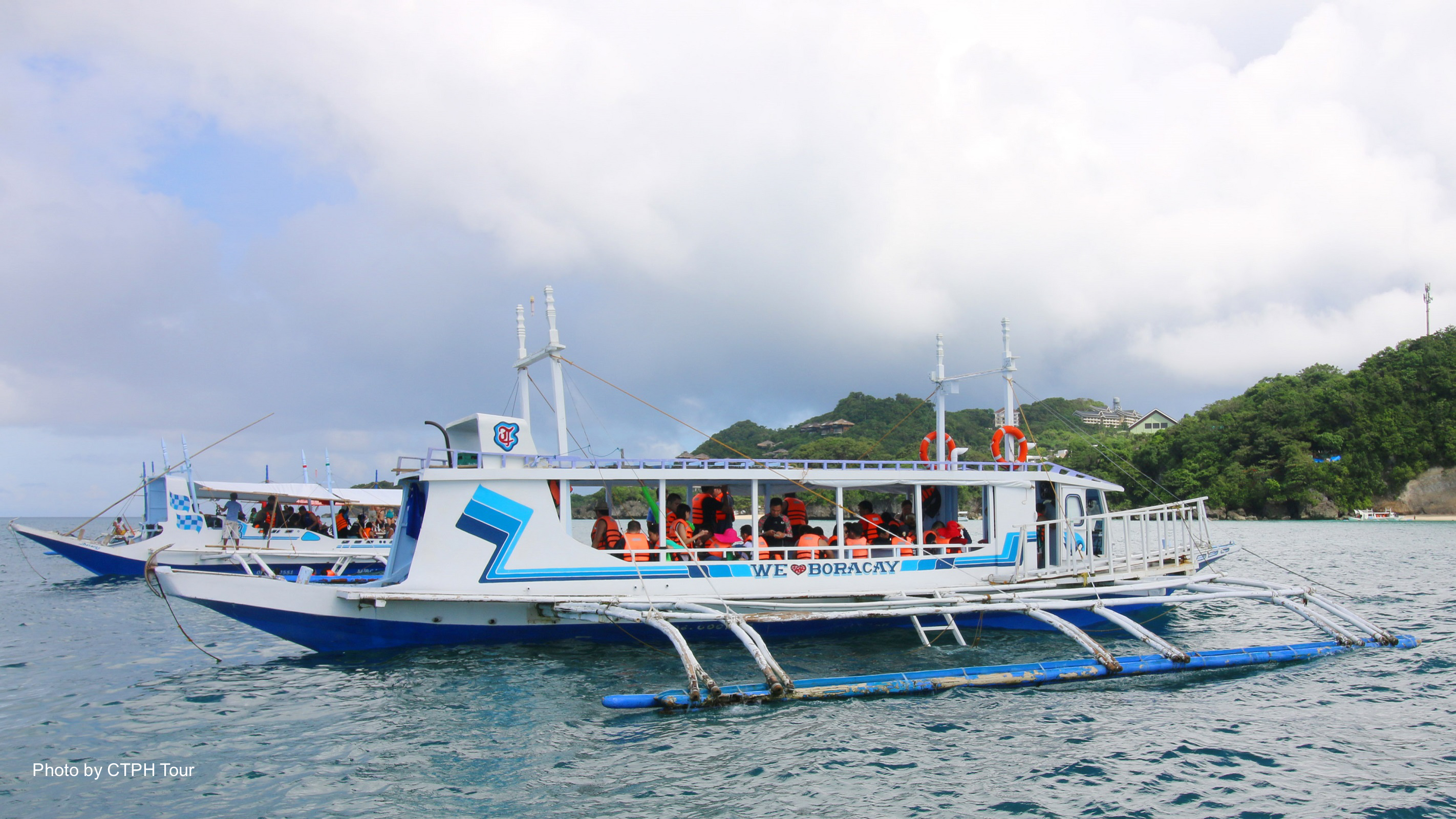 A Boat of tourists during the island hopping tour in Boracay
