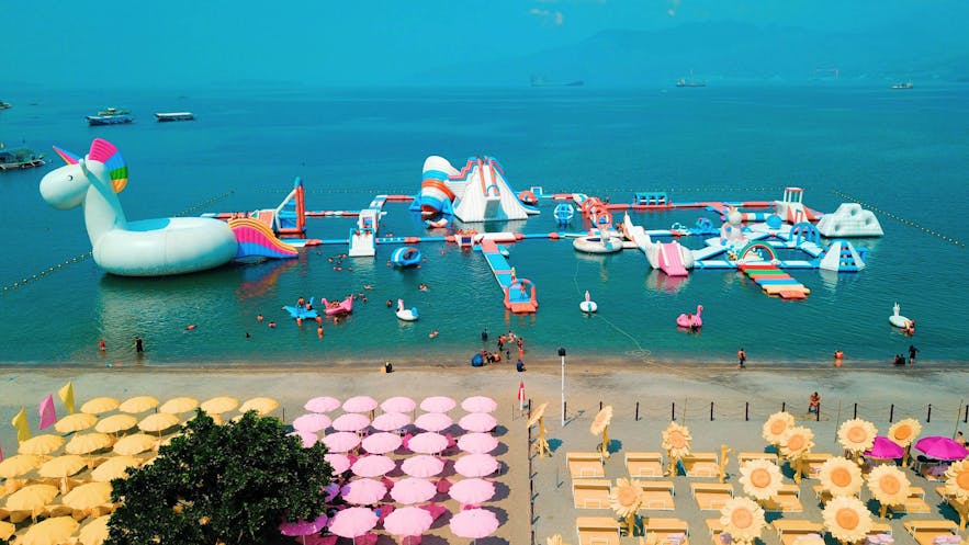 Several inflatables in Inflatable Island in Subic