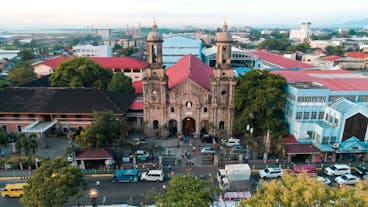 Aerial view of the busy San Sebastian Cathedral in Bacolod