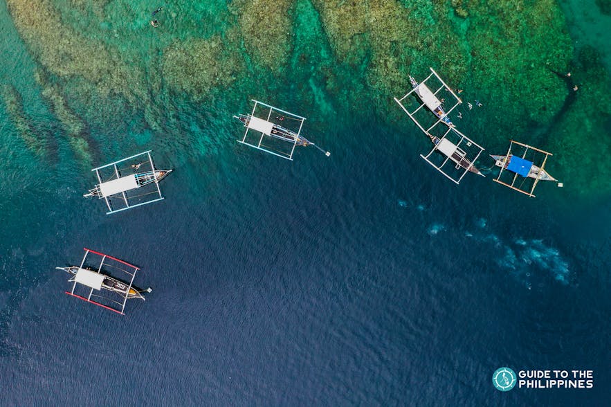 Aerial view of boats in Anilao