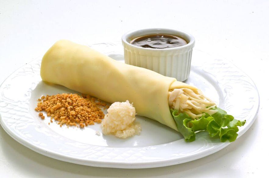 Fresh spring rolls called lumpiang ubod in the Philippines