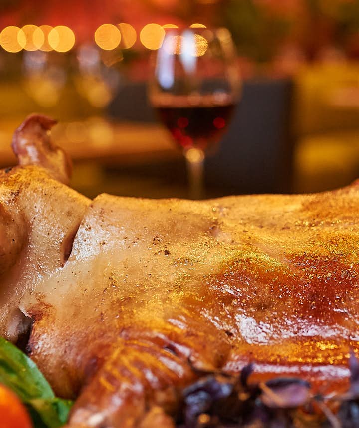 Christmas spread with a roast pig