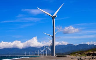Bangui windmills against the clear blue sky in Ilocos