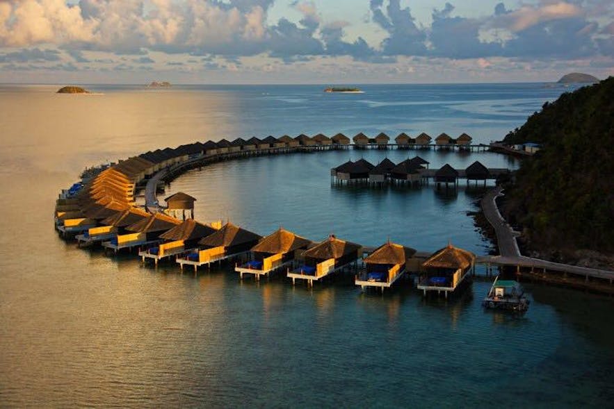 Aerial view of the beautiful Huma Island Resort and Spa