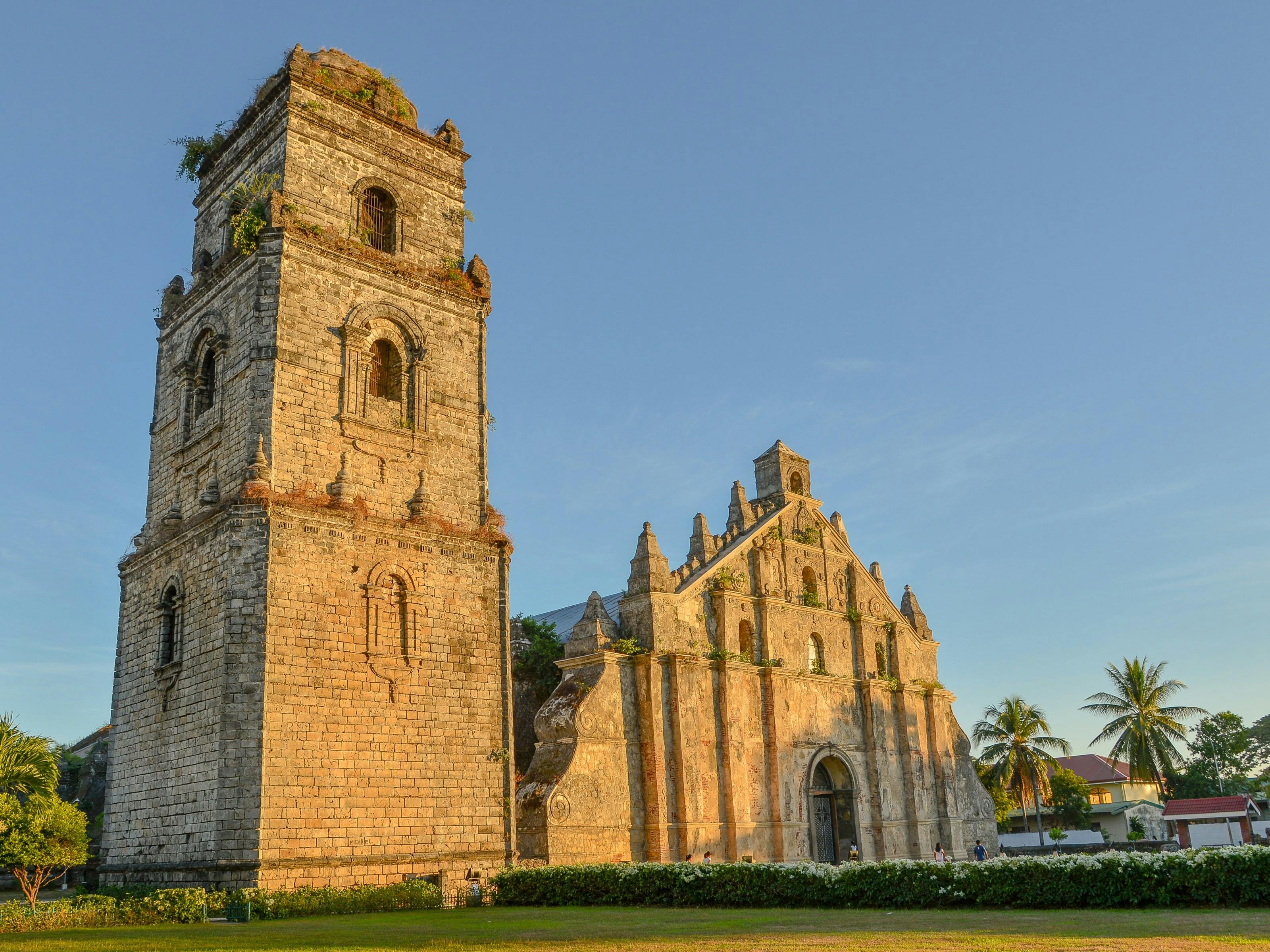 Facade of Paoay Church against the colorful sky in Ilocos Norte