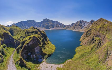 Aerial shot of the stunning landscape of Mt. Pinatubo Crater Lake