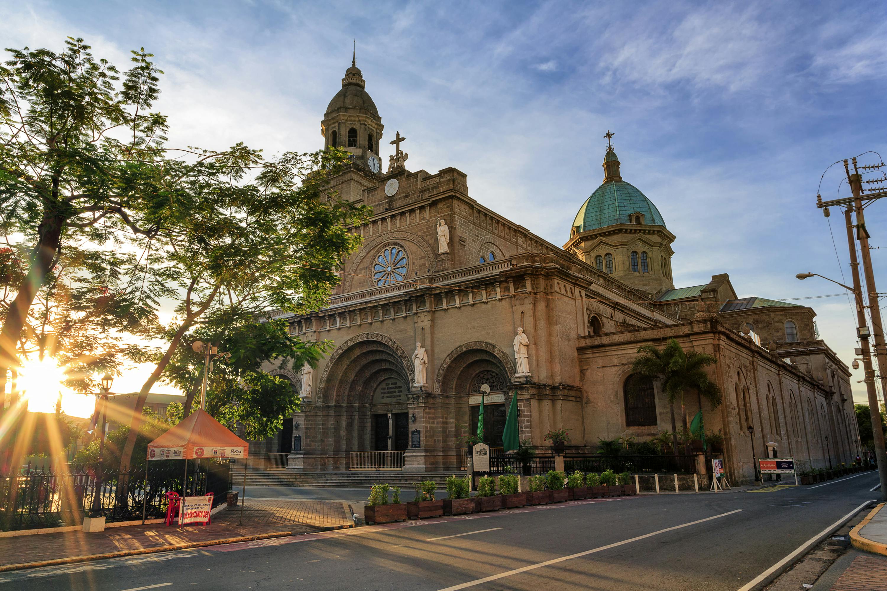 Beam of sunlight illuminating the beautiful structure of Manila Cathedral