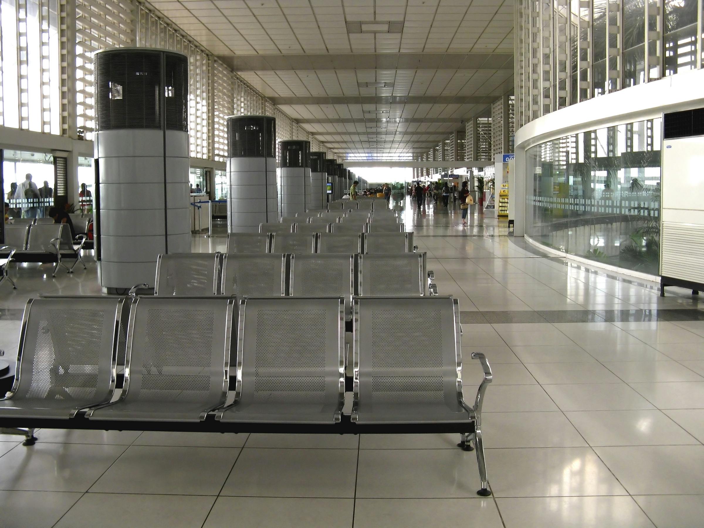 Silver chairs in the waiting area of Manila International Airport