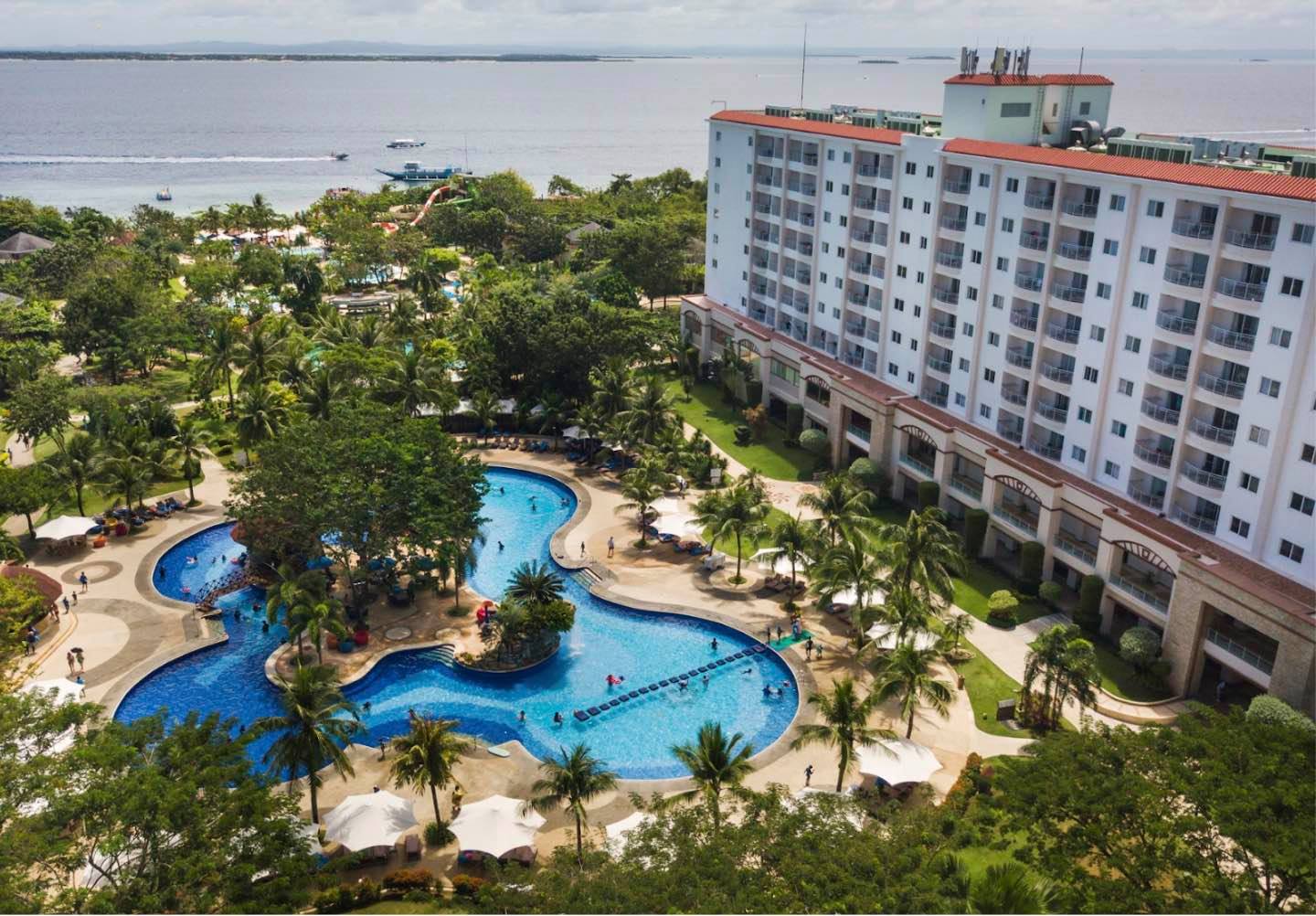 Aerial view of the Jpark Island Resort pool and outdoor area