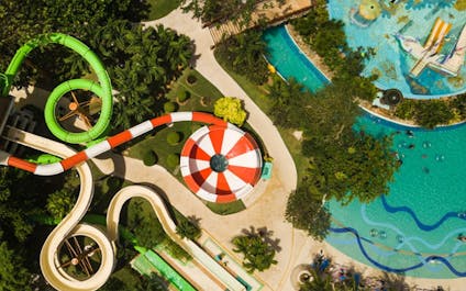 Aerial view of one of the many waterslides in Jpark Island Resort
