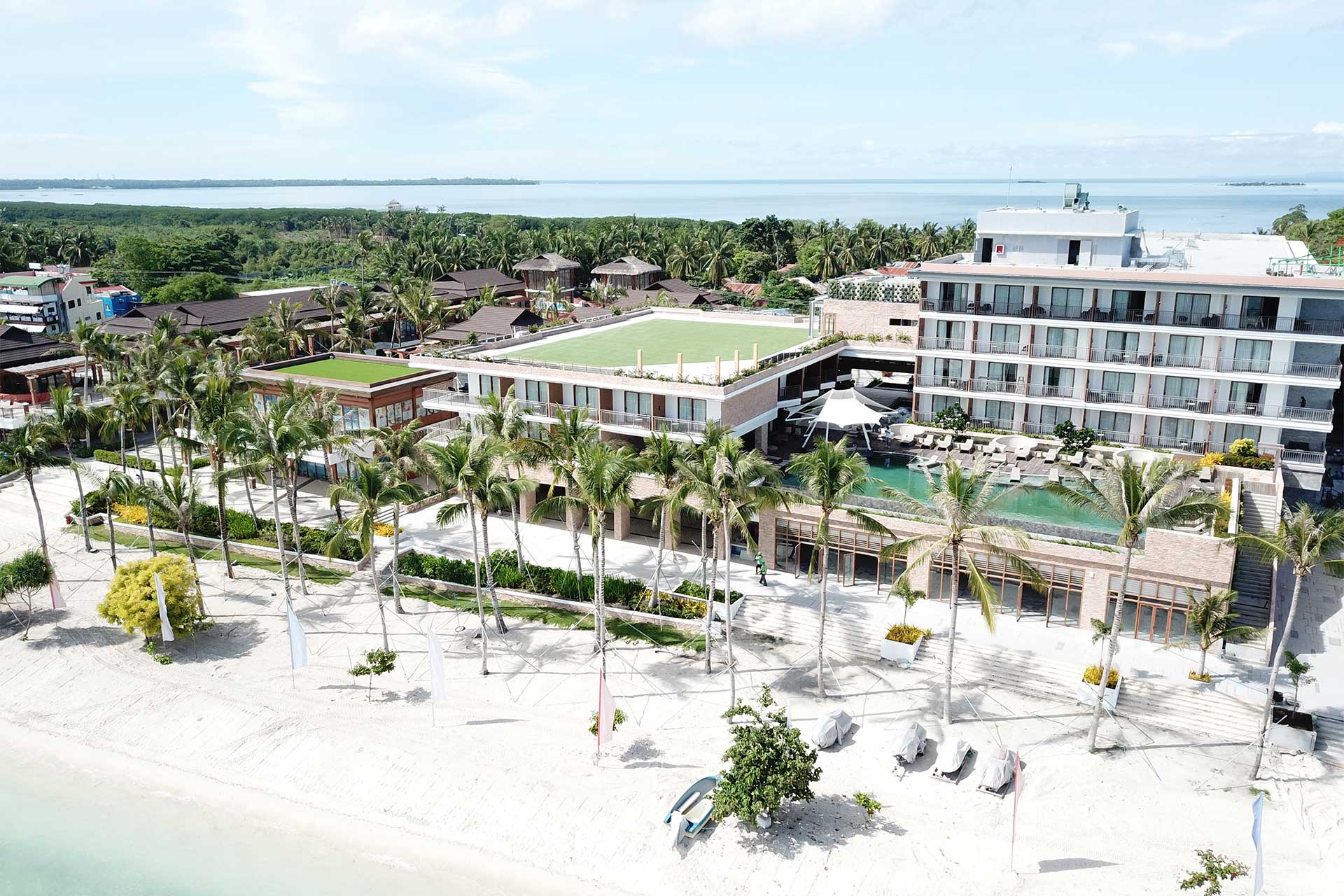 Aerial view of the beachfront property of Modala Resort
