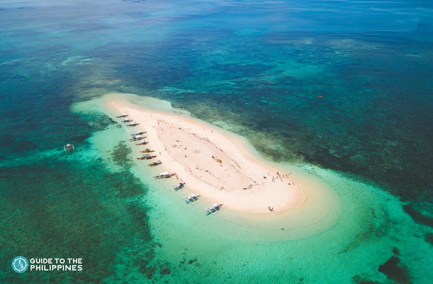 Aerial view of Naked Island in Siargao