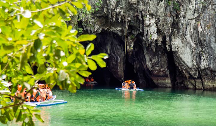 Two boats full of tourists going inside Puerto Princesa Underground River
