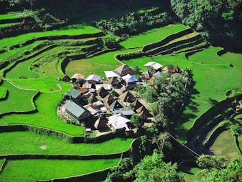 Small village of Bangaan in the middle of a rice terraces in Banaue