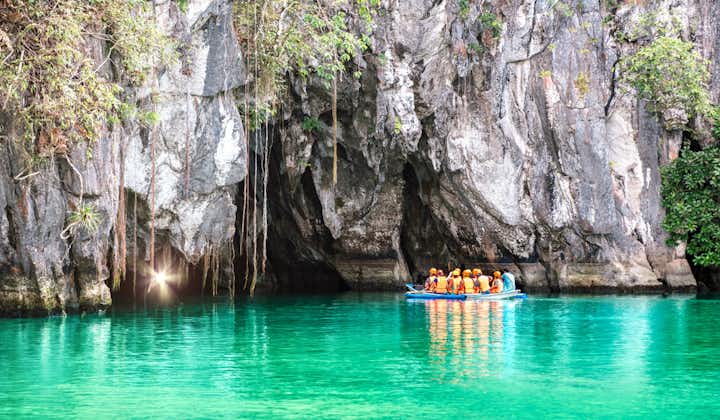 Tourists going inside the underground river in Puerto Princesa