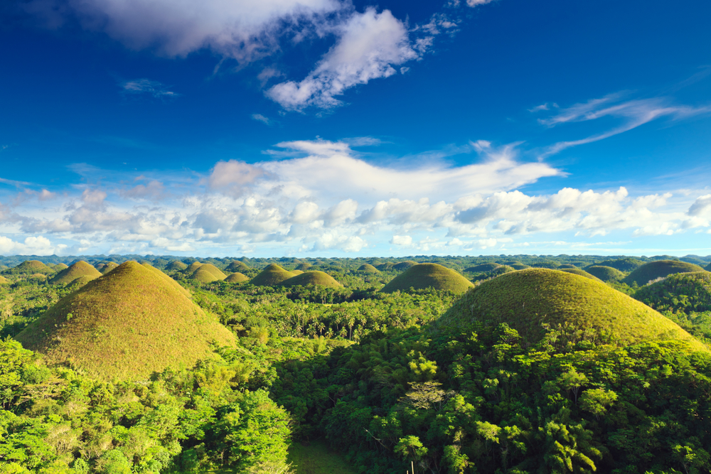 Chocolate hills in Bohol during summer