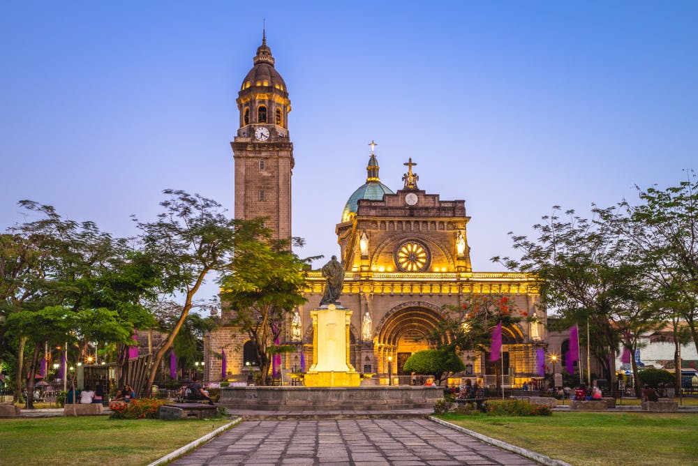 Beautiful view of Manila Cathedral at night inside Intramuros