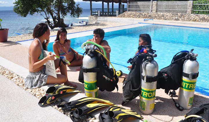 Oxygen tanks by the pool at Cebu Seaview Dive Resort